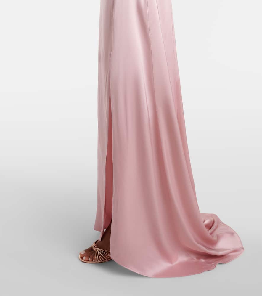 Appliqué satin gown