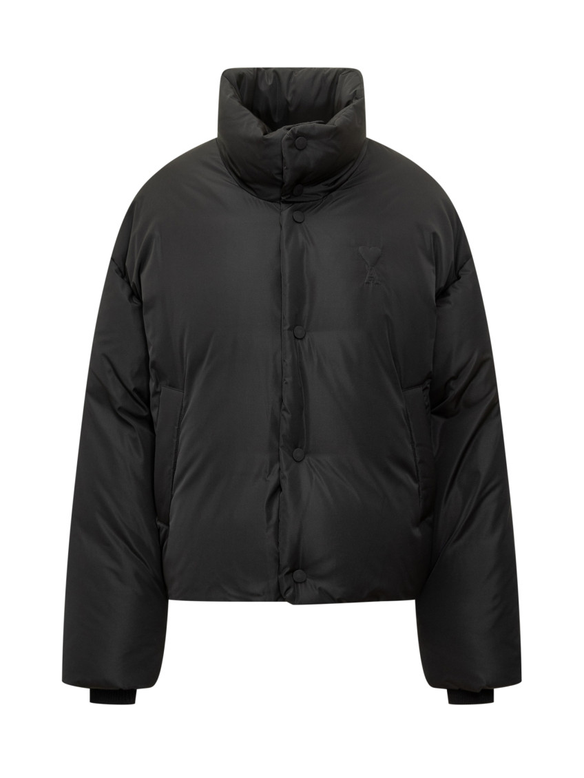 Black Solid Mock Collar Jacket