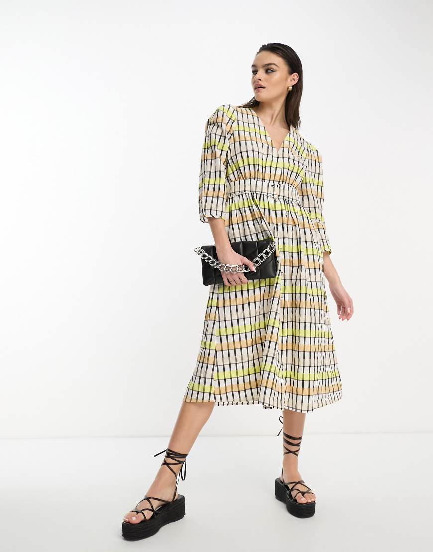 Object smock midi dress in tiled print-Multi