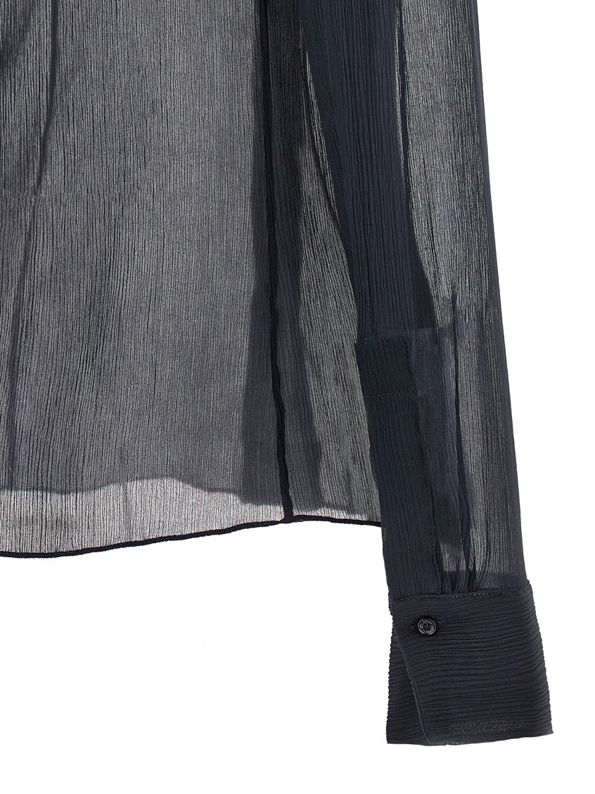 -Pleated Silk Shirt Camicie Blu-Donna