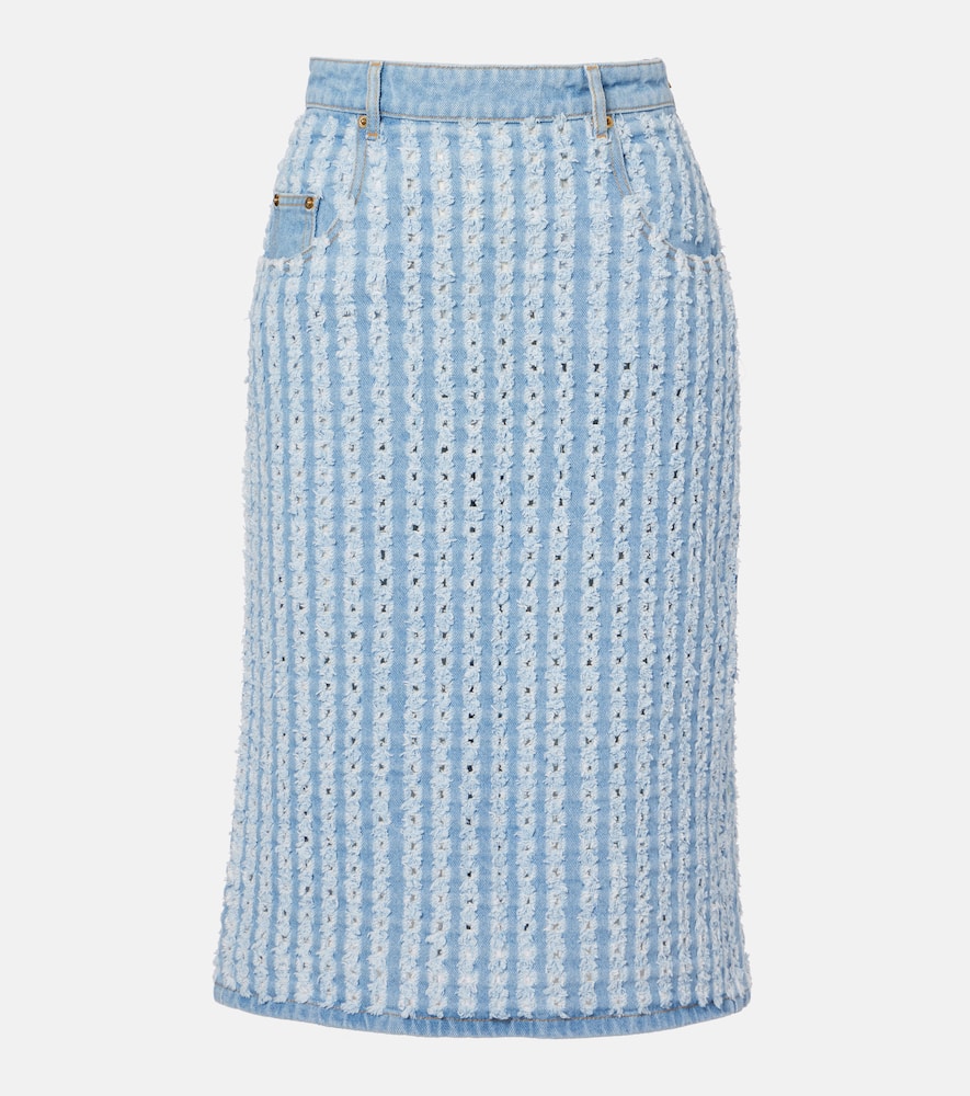 Striped denim pencil skirt
