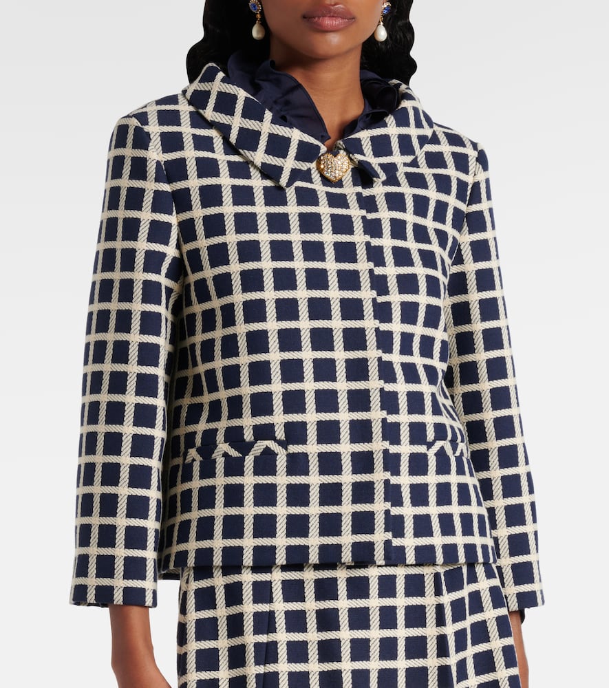 Checked wool and cotton-blend jacket