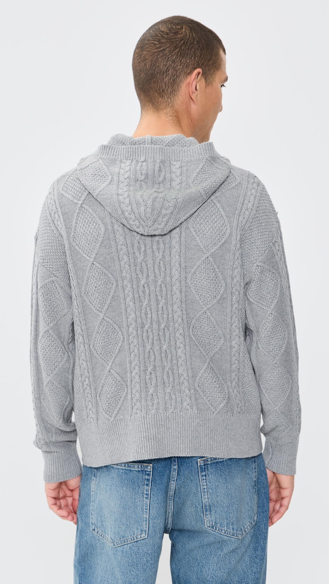 Liam Cable Knit Zip-Up Cardigan Heather Grey