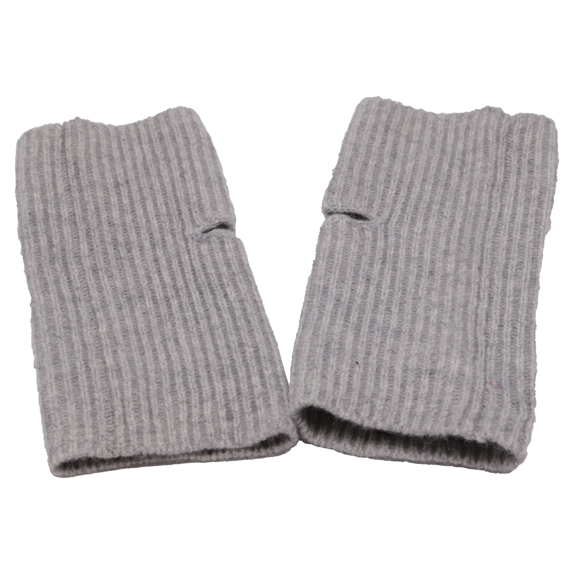 Ribbed-Knit Finger Gloves in Grey Cashmere