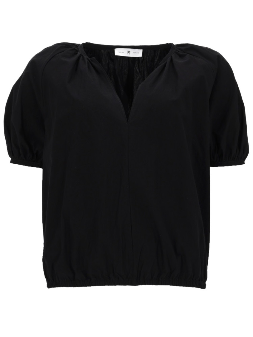 Black Solid V Neck Top