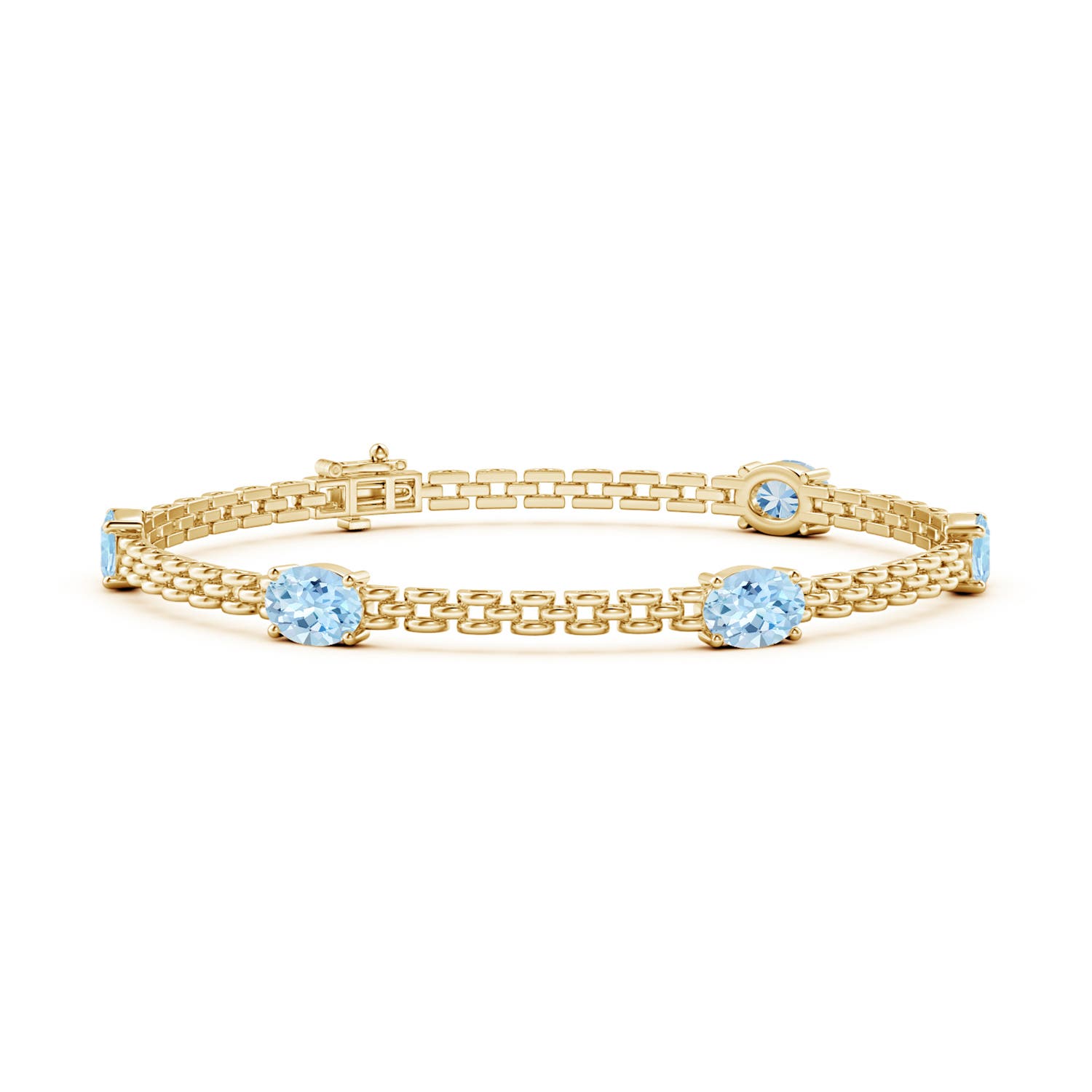 Angara 3.0 Carats Five Stone Oval Aquamarine Station Link Bracelet in 14K Yellow Gold