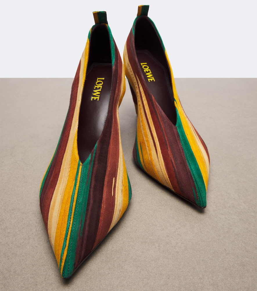 Origami Cubic striped suede pumps