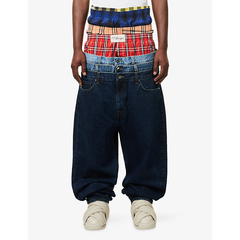 Mens Stacked Straight-Leg Denim Jeans
