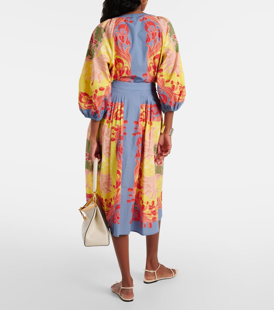 Printed cotton poplin midi skirt