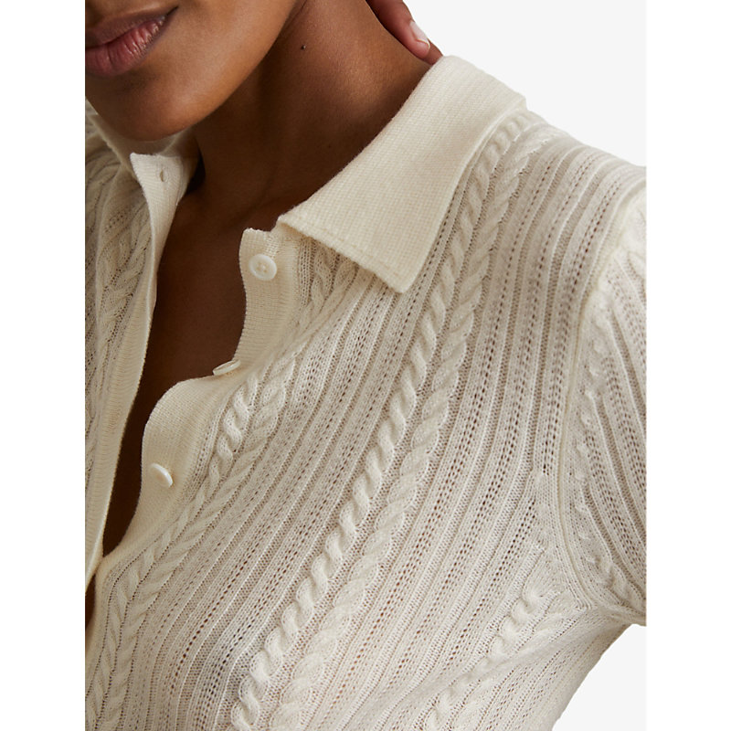 Womens Cream Jade Cable-knit Slim-fit Wool Jumper M