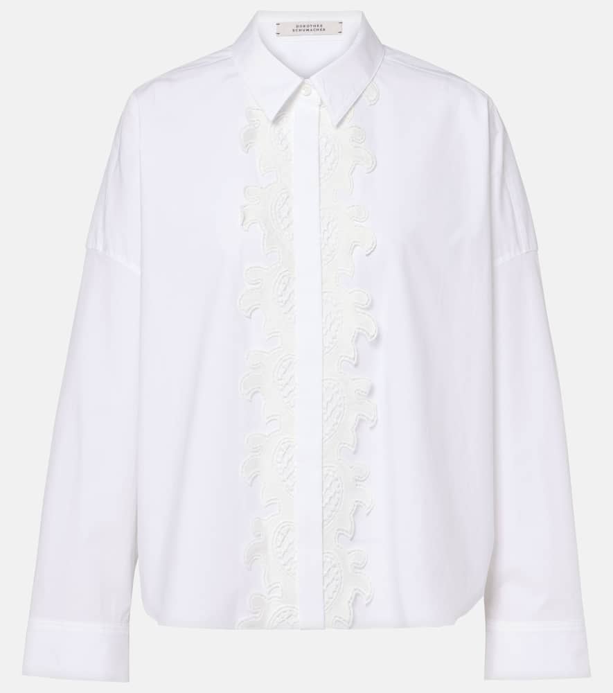 Lace-trimmed cotton-blend poplin blouse