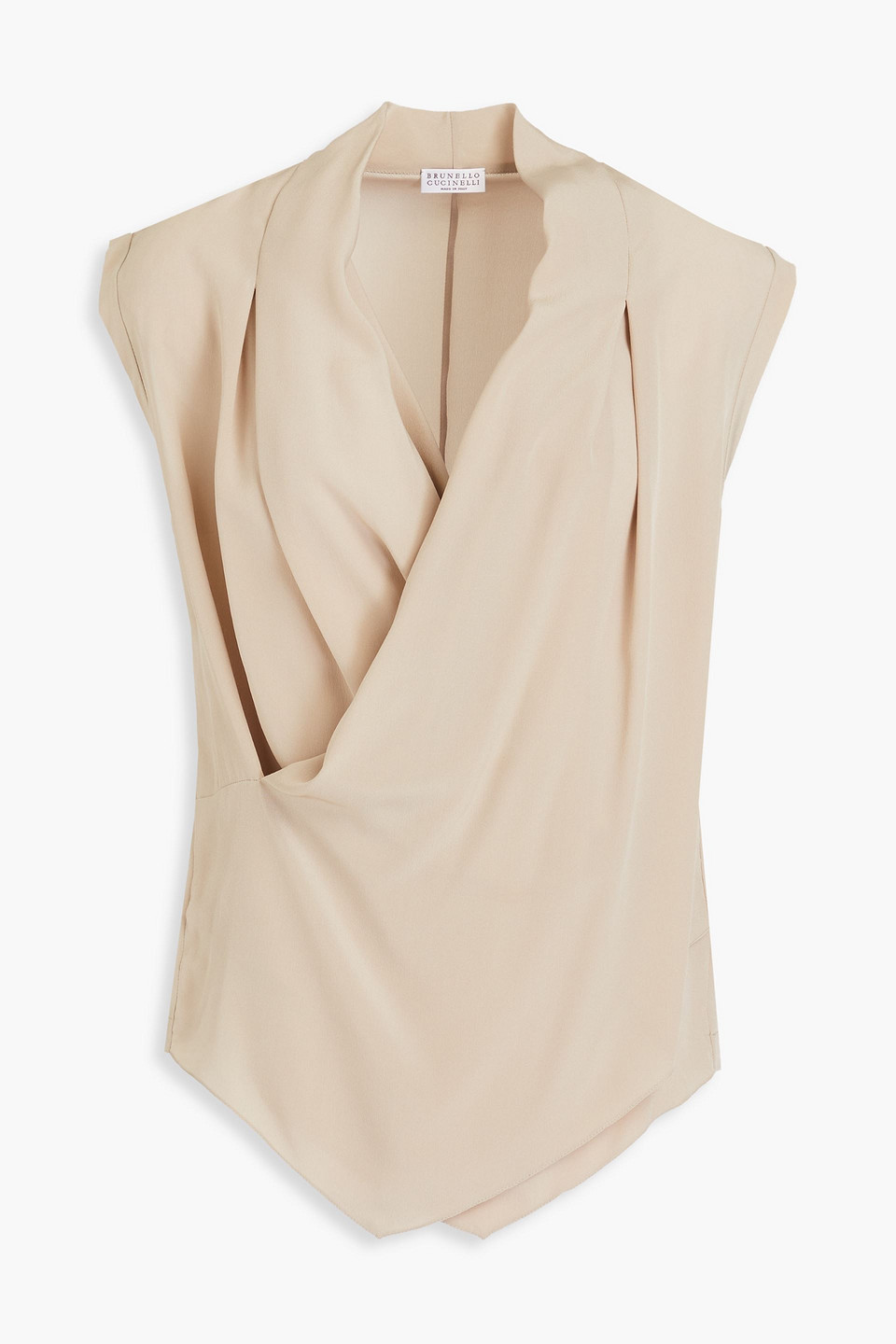Draped silk crepe de chine top - Neutral - XXS