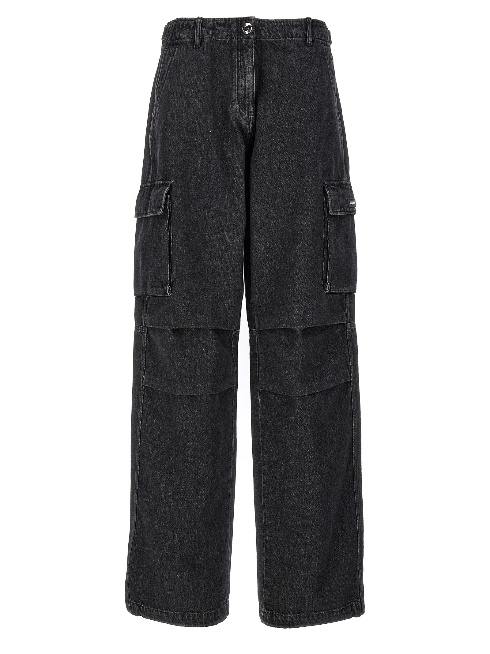 Wide-Leg Denim Cargo Jeans — Black