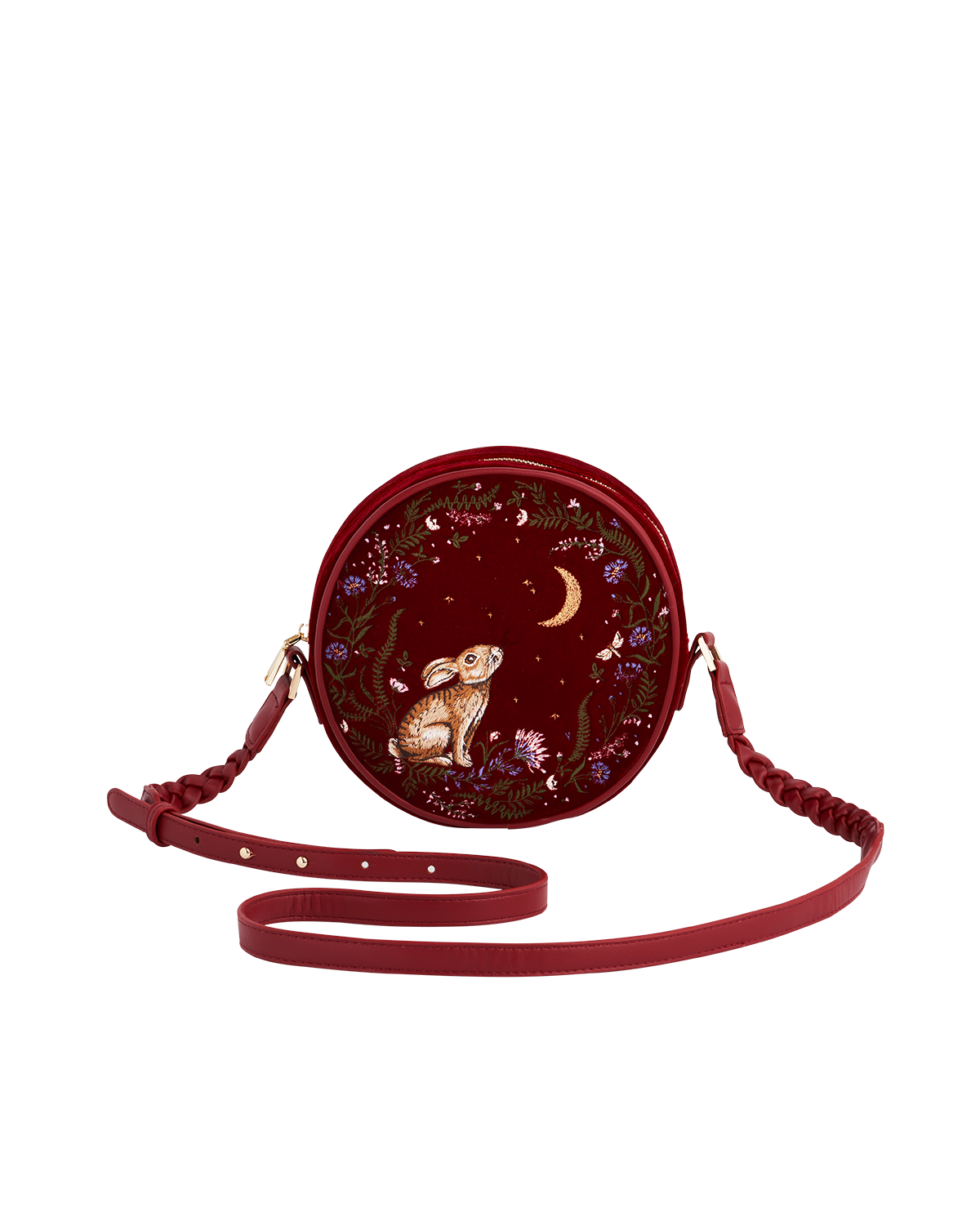 Fable England Red Star Gazing Rabbit Embroidered Circle Bag | Women's Handbag