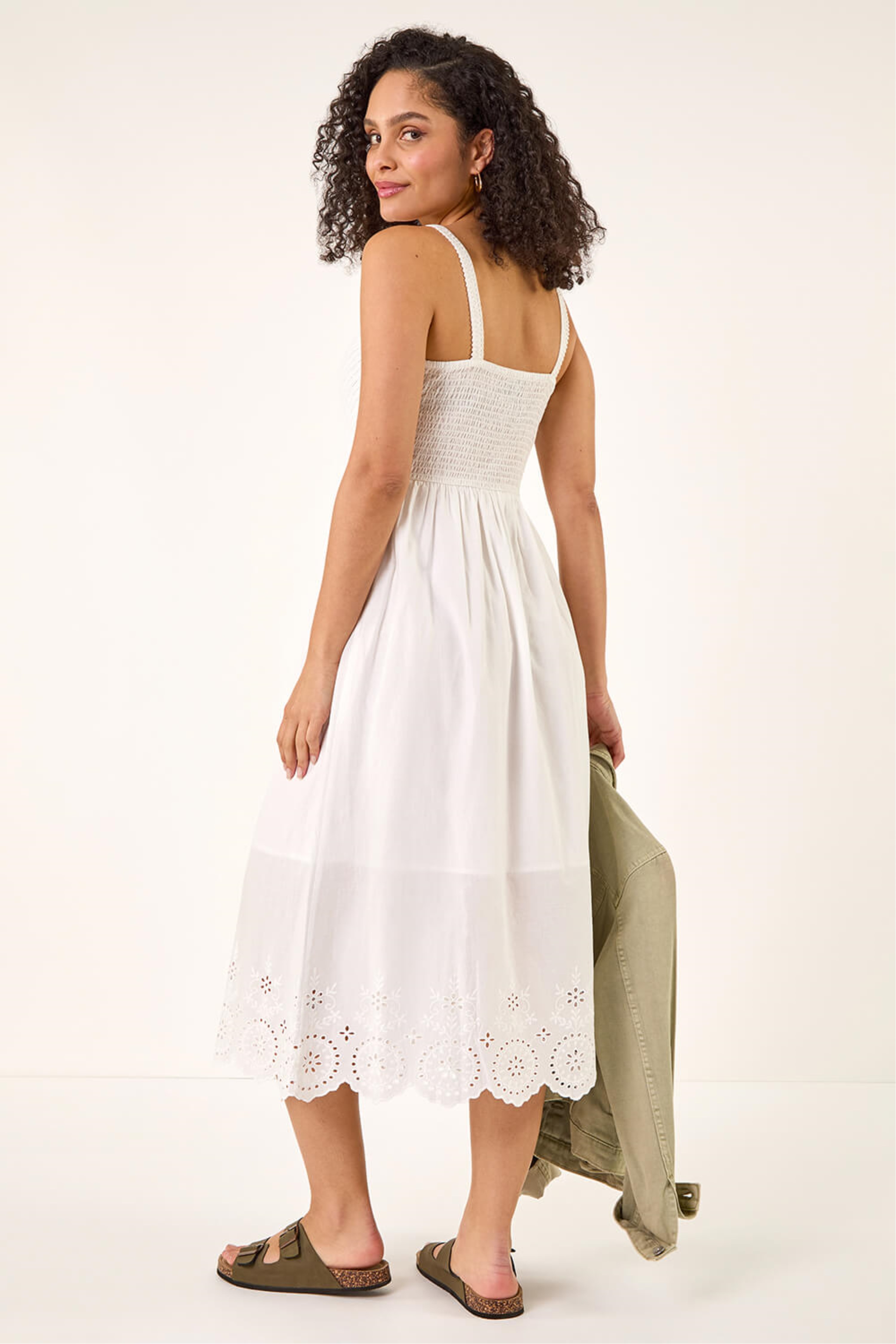 Roman Womens Crochet Strappy Midi Dress - White
