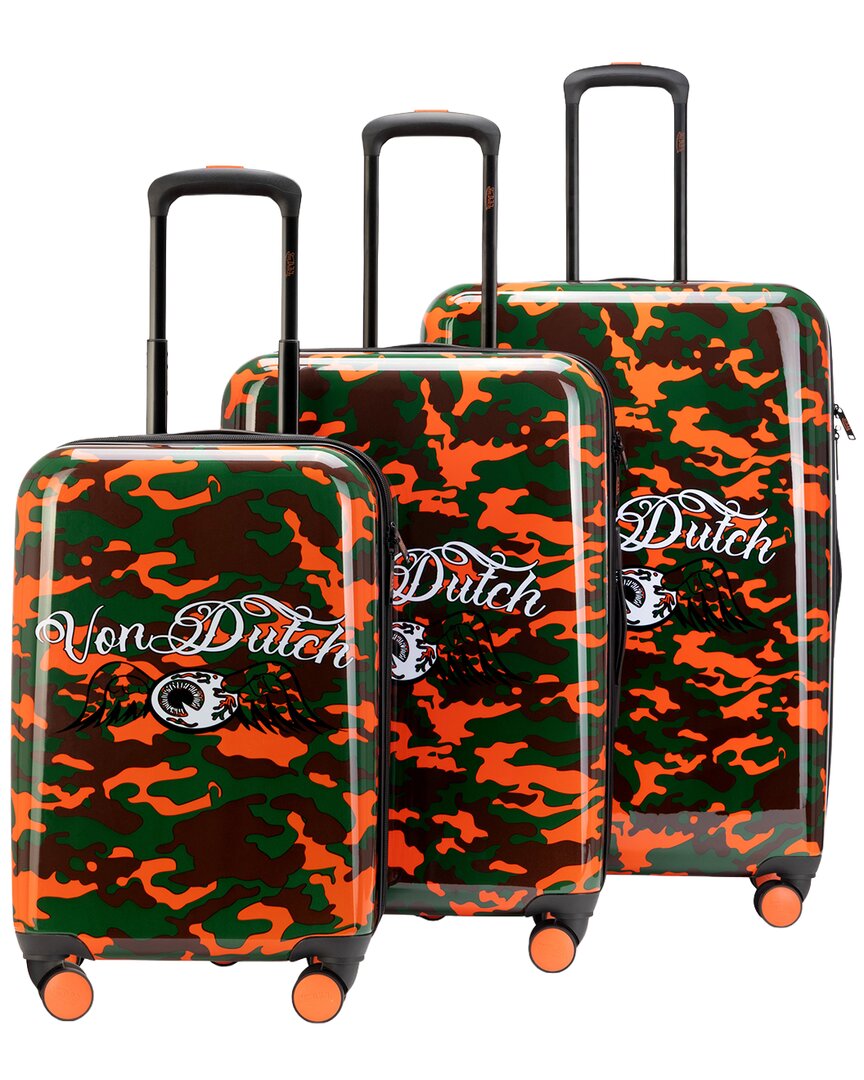 Orange Camo 3Pc Expandable Hardside Spinner Luggage Set