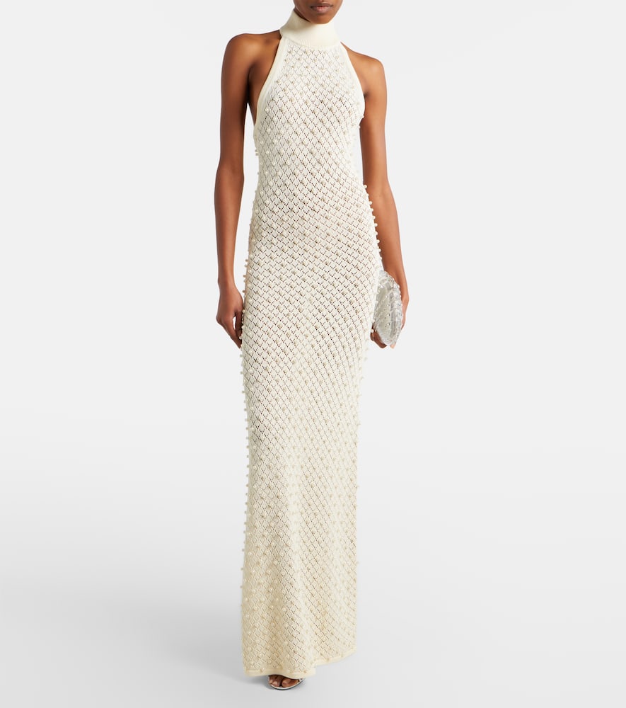 Crochet embellished turtleneck gown