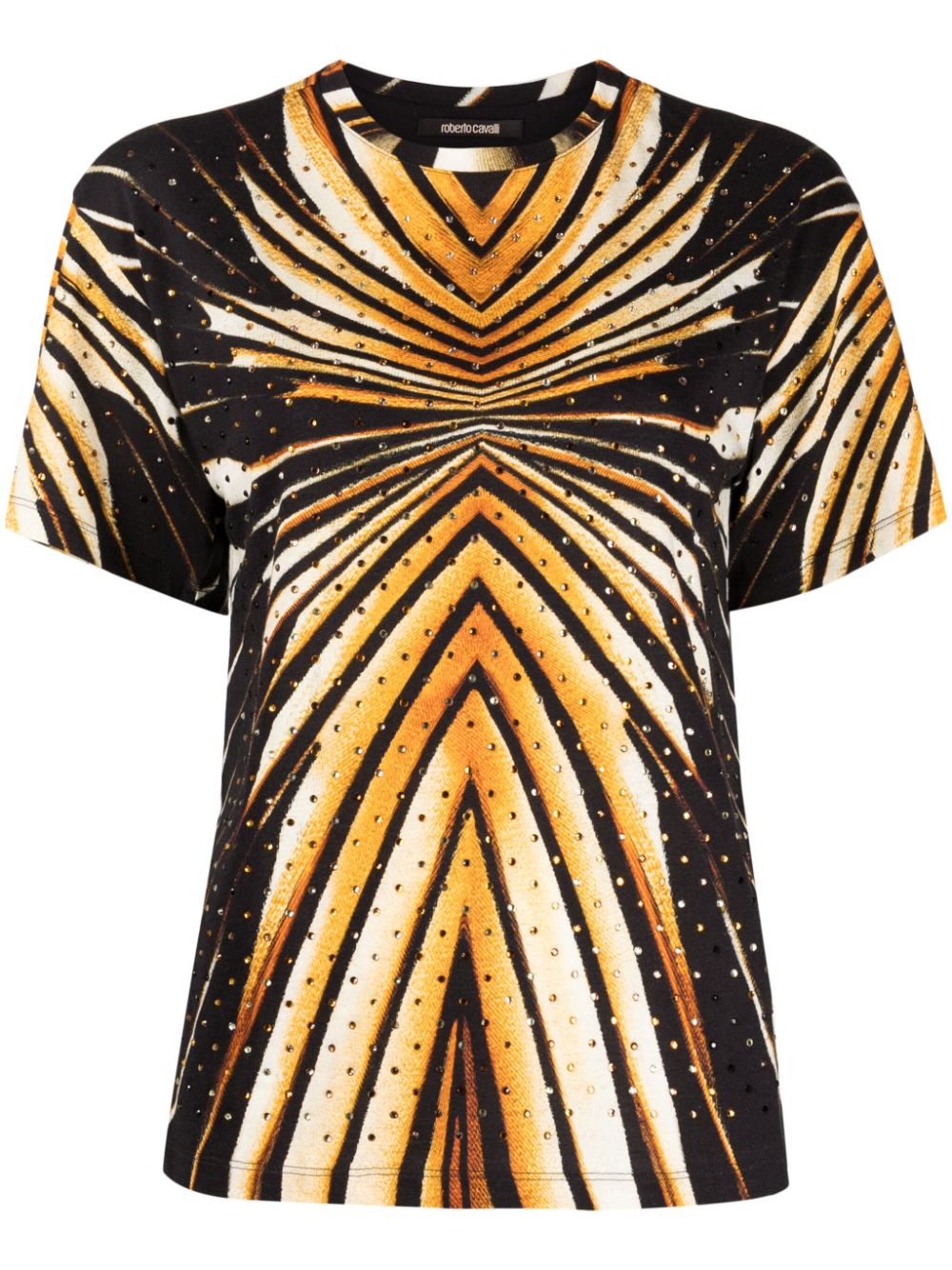Geometric-print crystal-embellished T-shirt - Brown