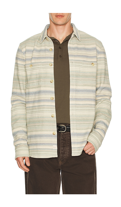 Marine Layer Pacifica Stretch Twill Overshirt in Blue,Beige. M. Also in