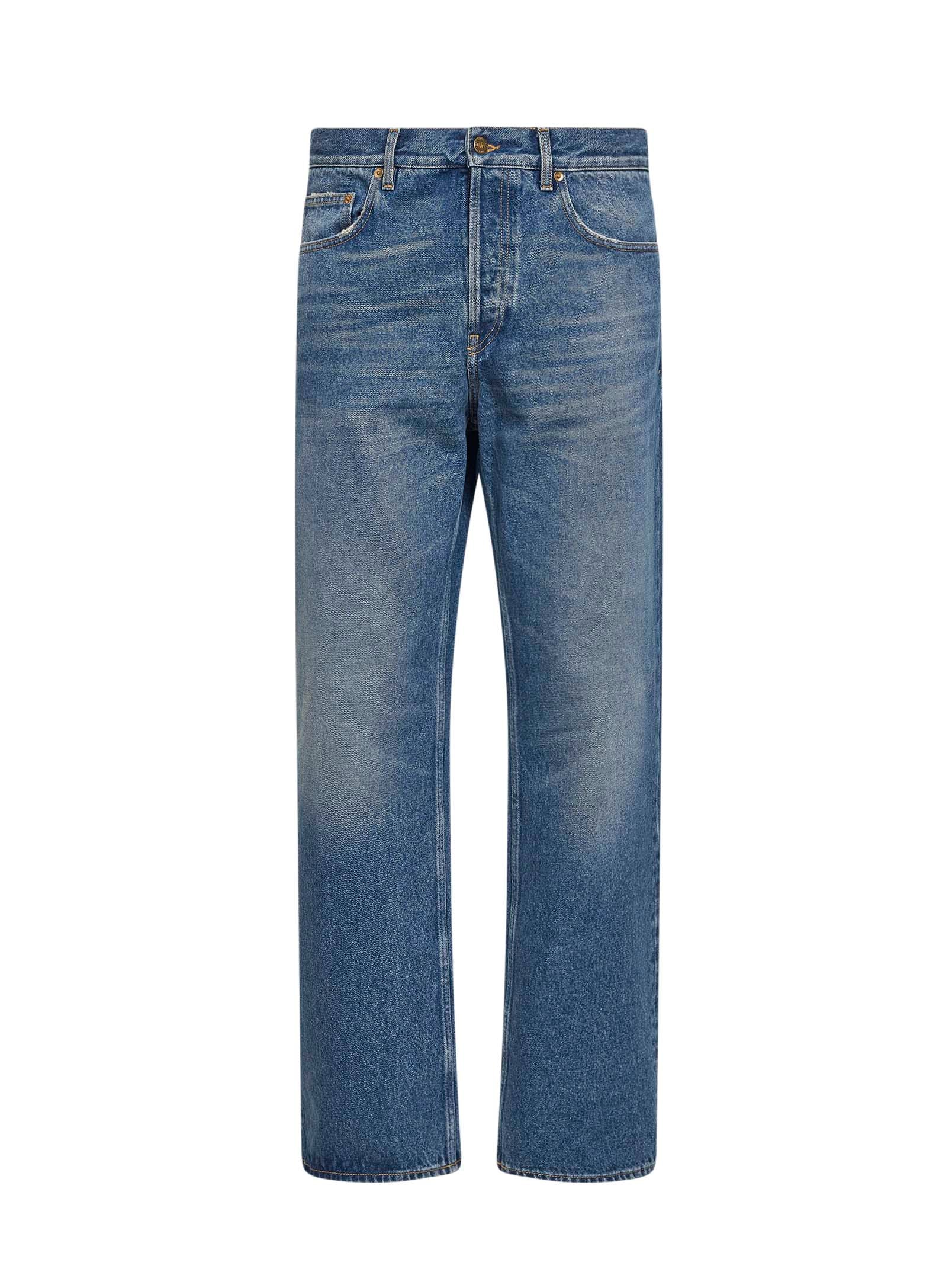 Medium-Wash Loose-Fit Straight Jeans — Blue