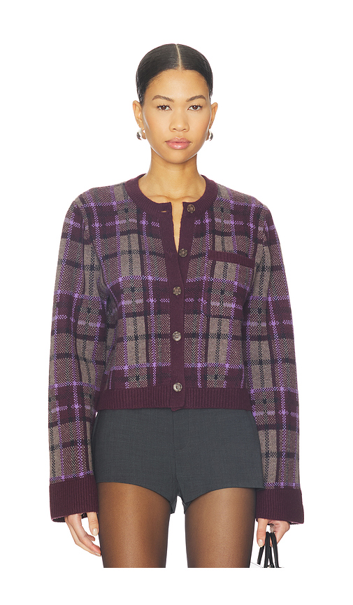 NAADAM Luxe Plaid Jacquard Cardigan in Purple Combo. M also in