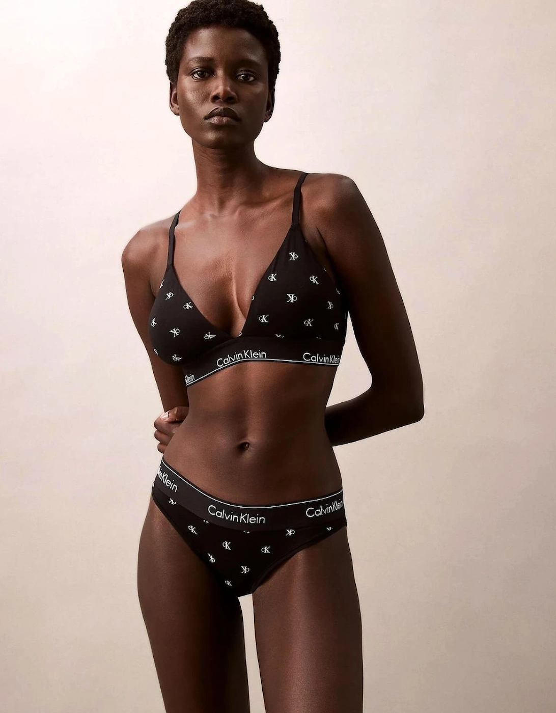 Calvin Klein Women's Women Diamond Logo Print Lightly Lined Triangle Bra, Black