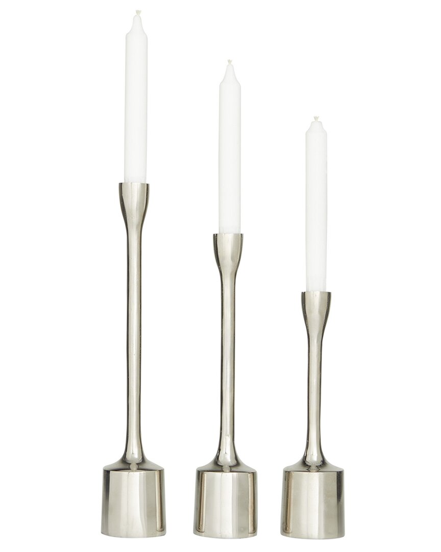 CosmoLiving by Cosmopolitan Set Of 3 Silver Aluminum Tapered Candle Holder
