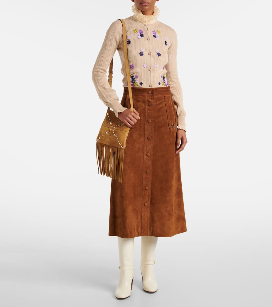 Cable-knit embroidered virgin wool cardigan