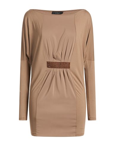 Woman Mini dress Khaki Size XS Viscose, Elastane, Polyester
