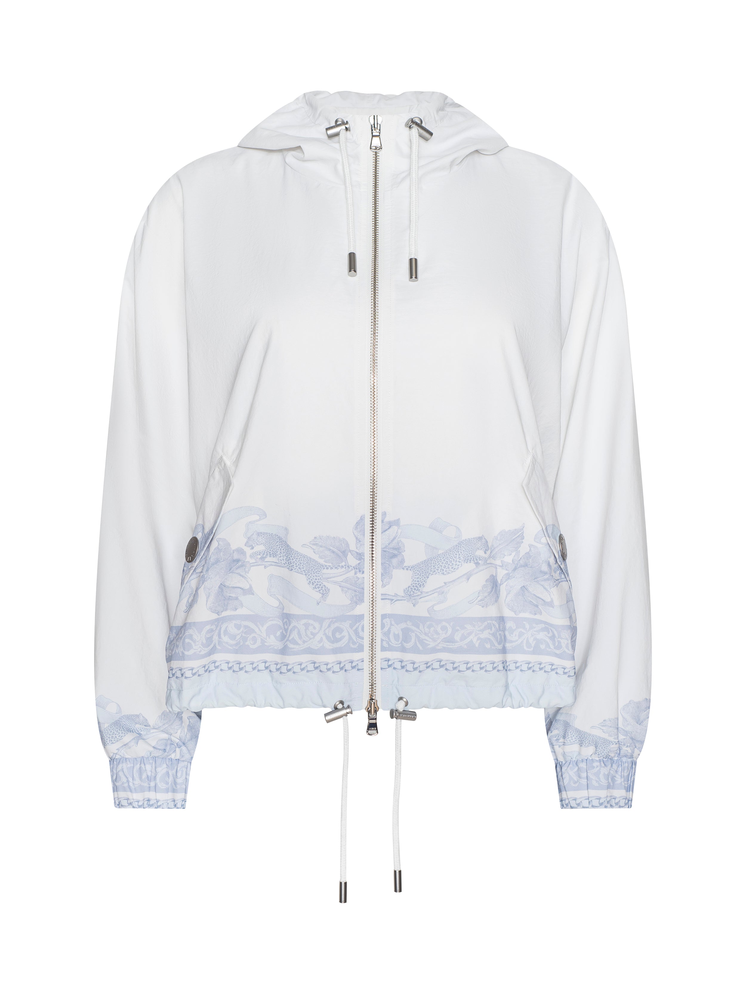 Miro Hooded Windbreaker In Pale Mist Blue Multi Leopard Scarf