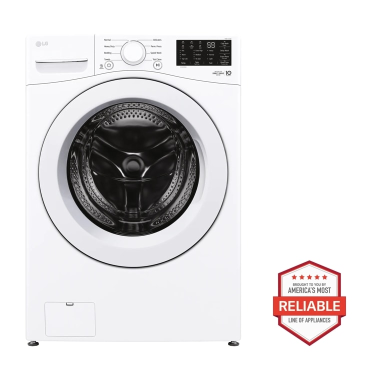 LG Mega Capacity Front Load Washer, White, 5.. ft