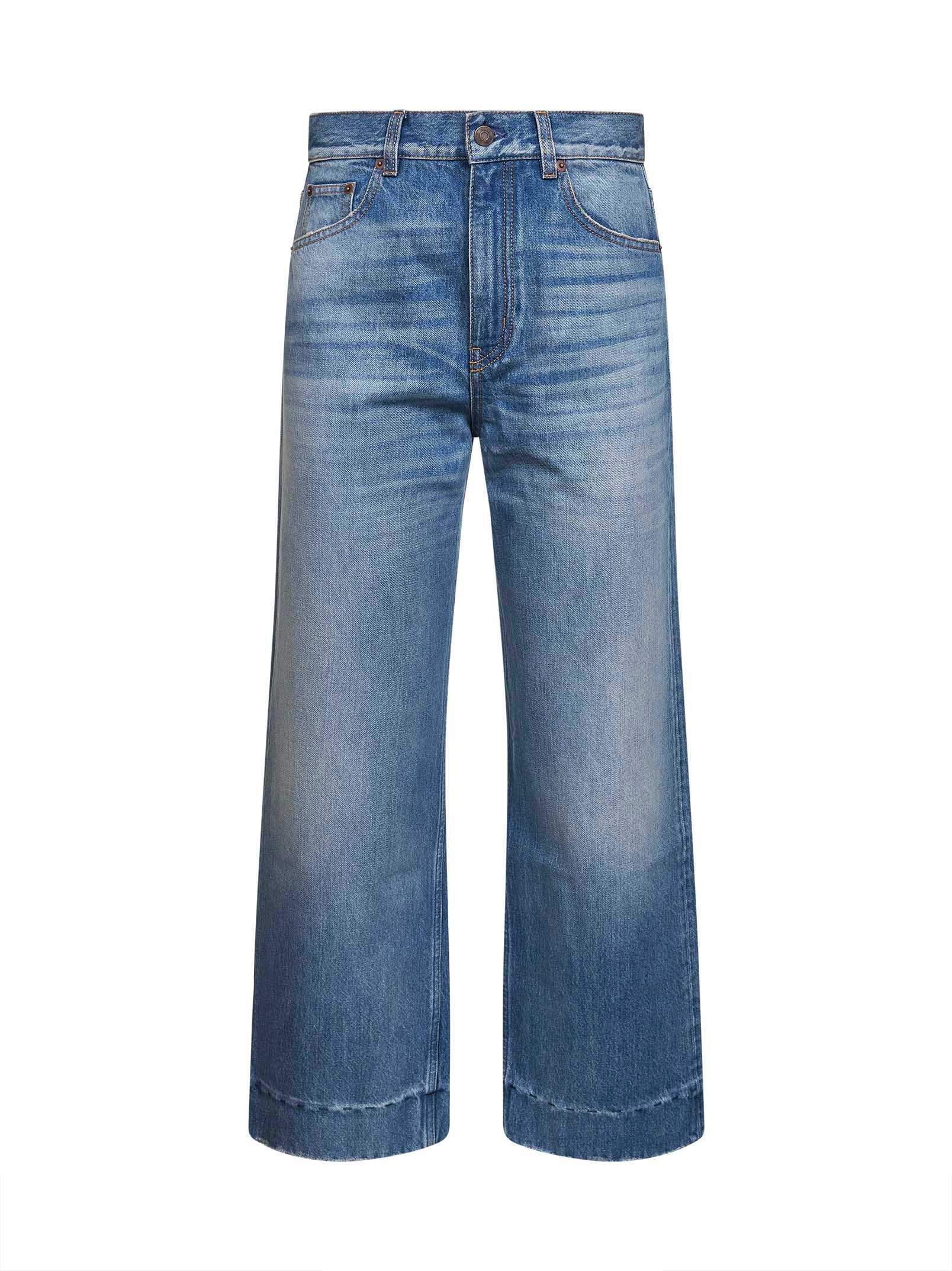 High-Rise Cropped Wide-Leg Jeans — Blue