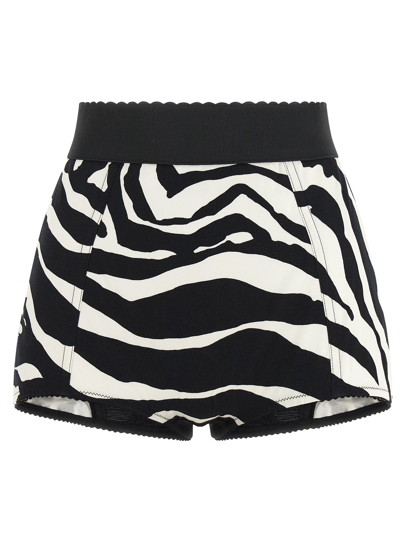 Zebra-Print Cotton Short Trousers — Black