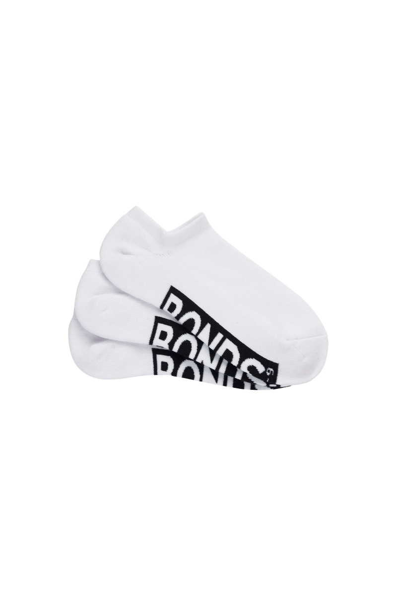 Mens Logo Cushioned No Show 3 Pack Socks in White