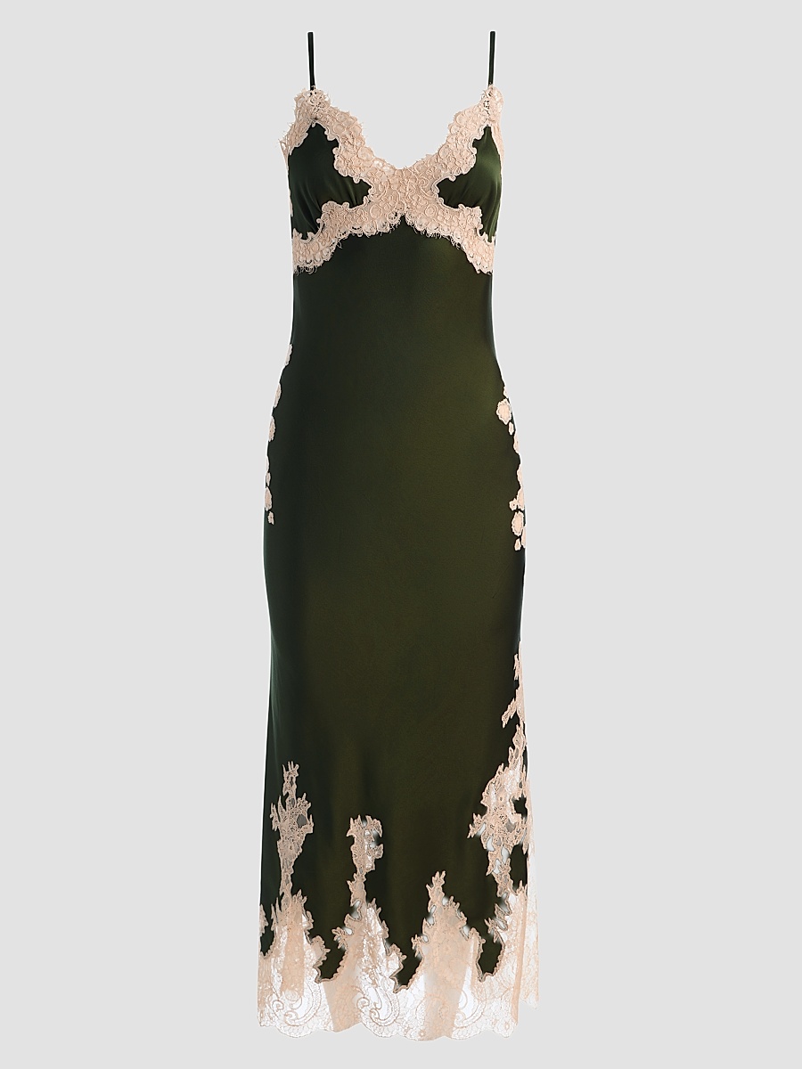 Women's Julietta Cutaway Lace Trim Slip Dress - Dark Fern Biscotti