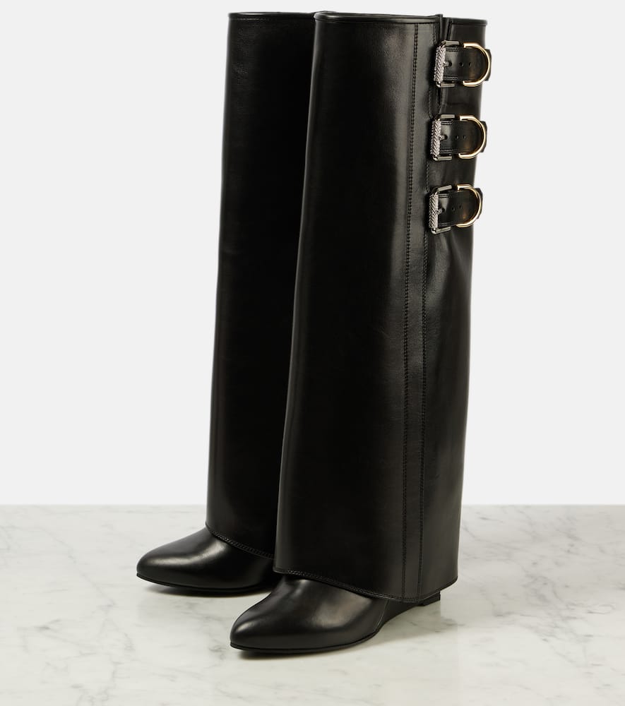 Embellished leather knee-high boots