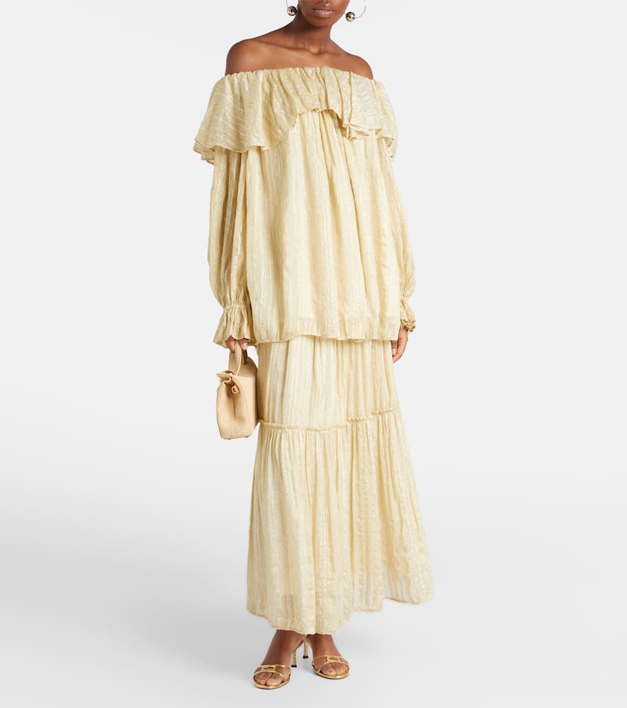 Gathered striped silk-blend maxi skirt