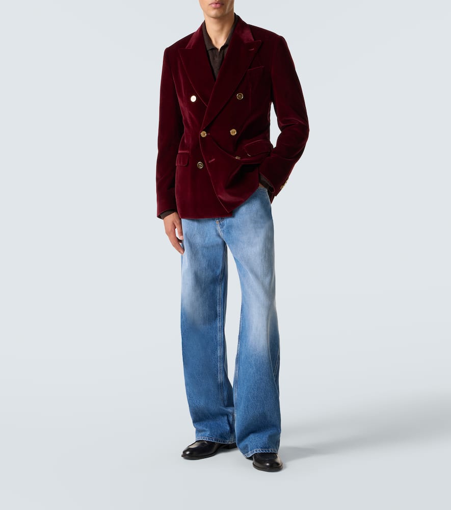 Double-breasted cotton velvet blazer