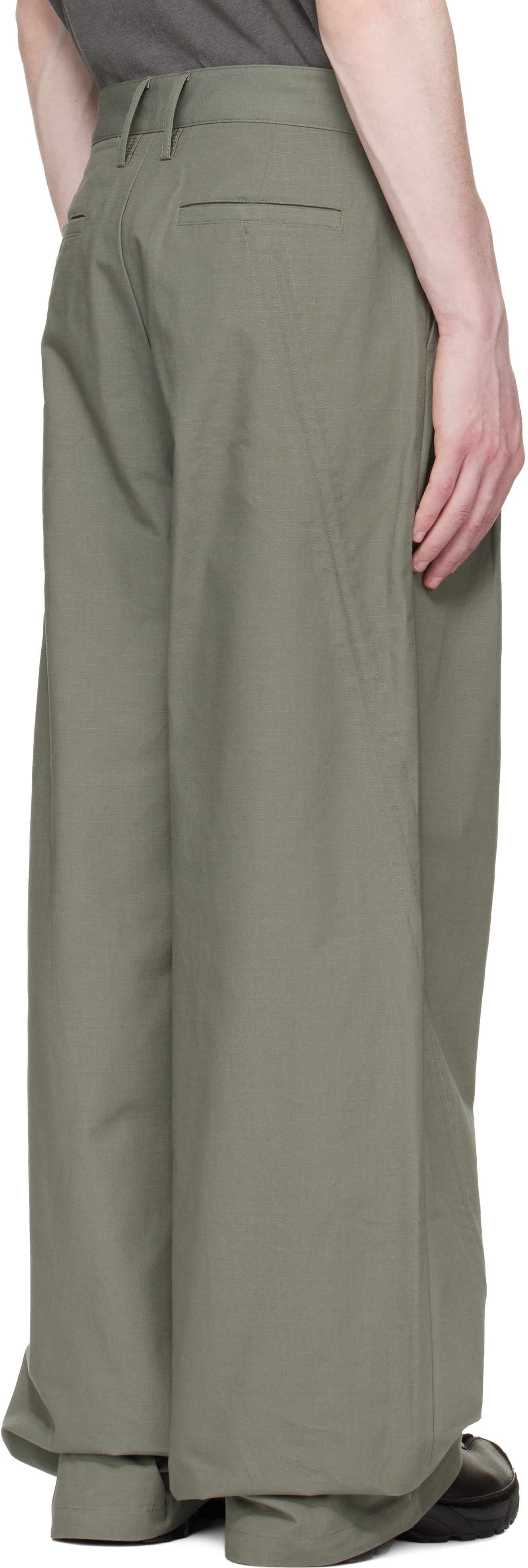 Khaki Cotton Ripstop Pleated Trousers
