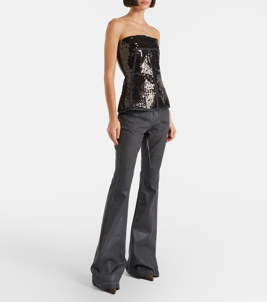 Sequined denim bustier top