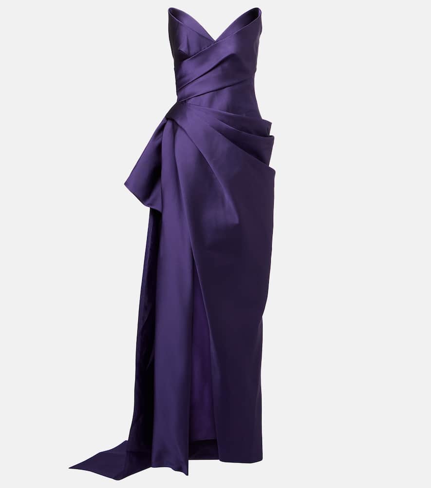 Draped strapless mikado gown