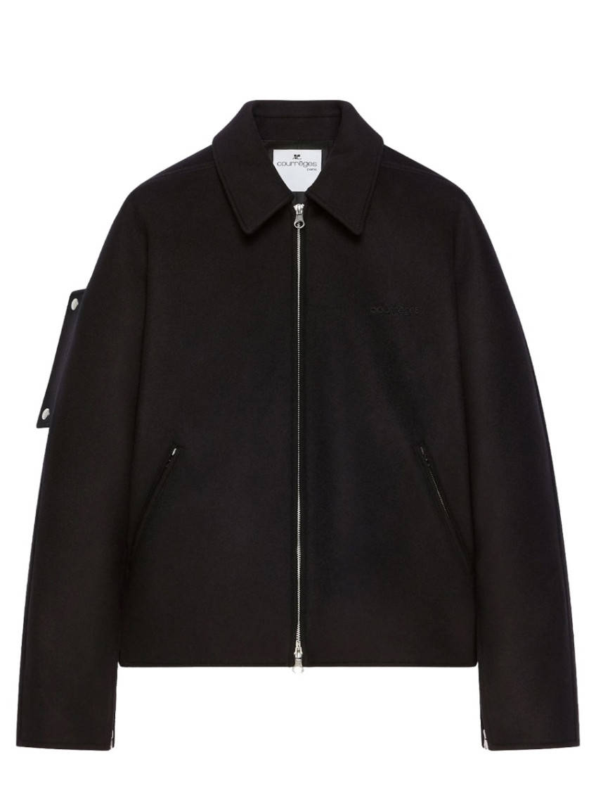 Black Solid Shirt Collar Jacket