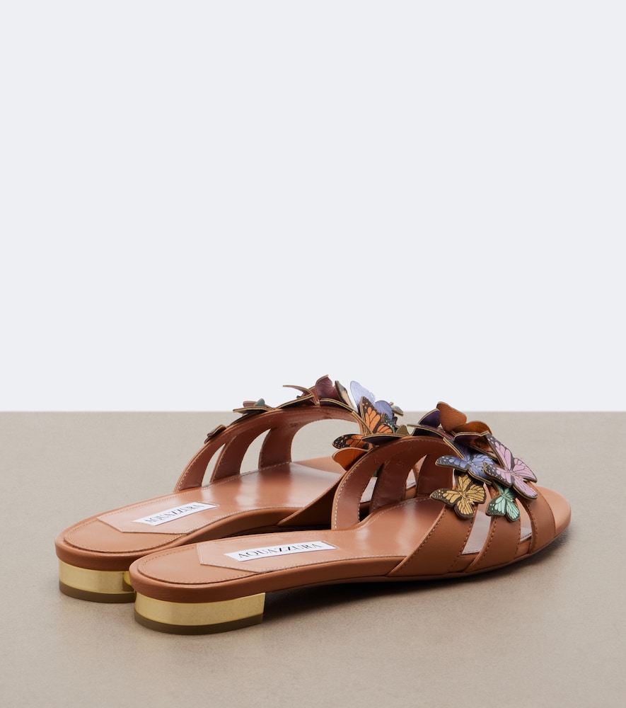 Papillon appliqué leather slides