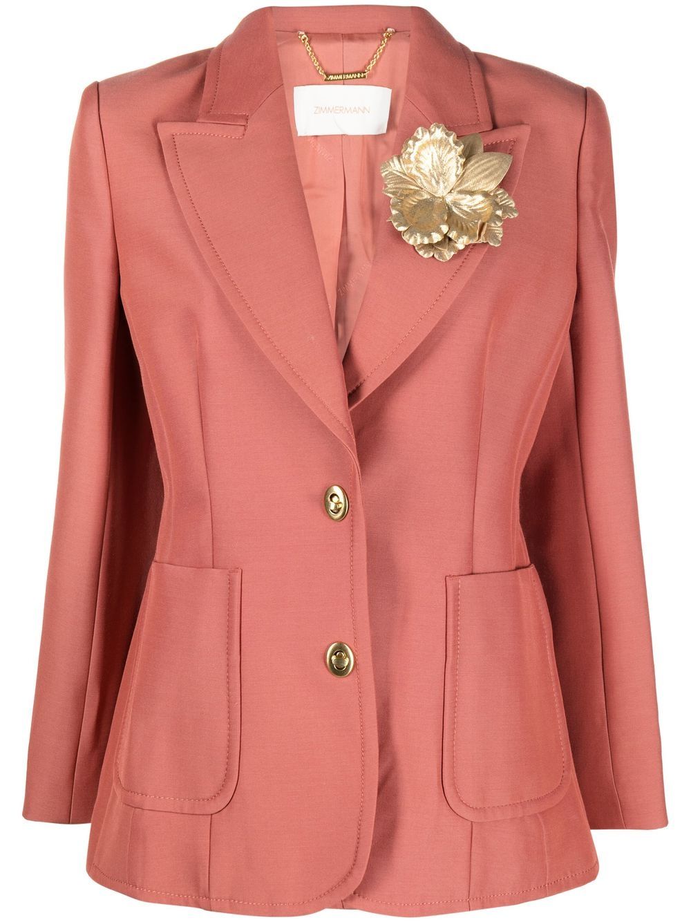 Floral-appliqué single-breasted blazer - Pink