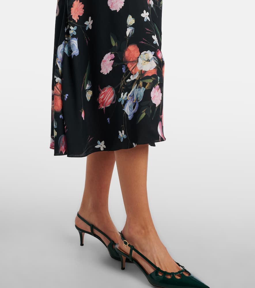 Floral crêpe midi skirt