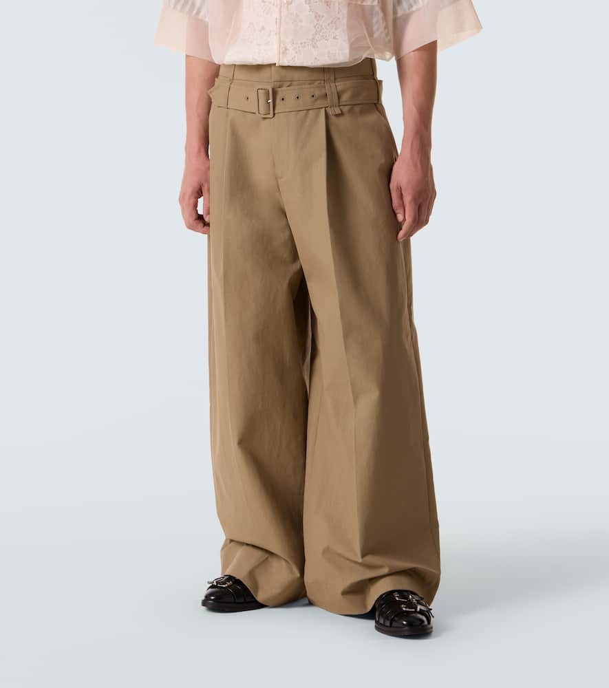 Cotton-blend canvas wide-leg pants