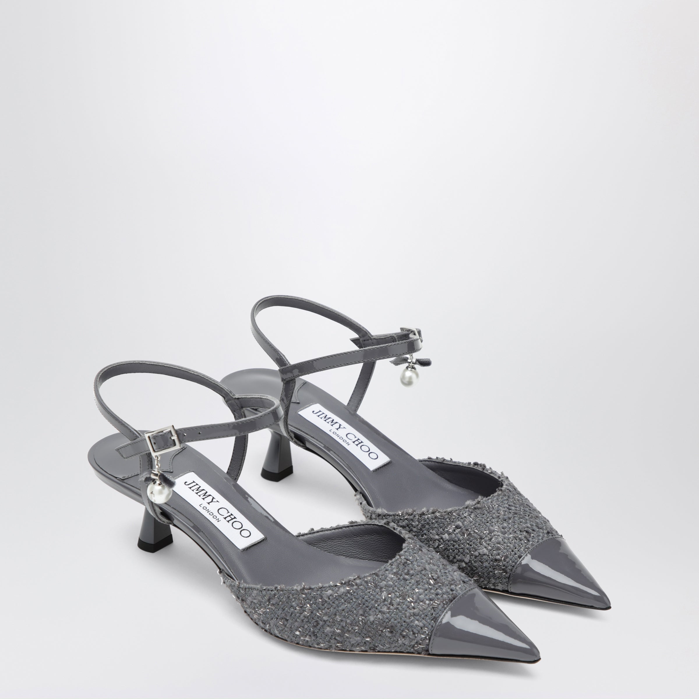 Aren graphite leather and fabric slingbacks