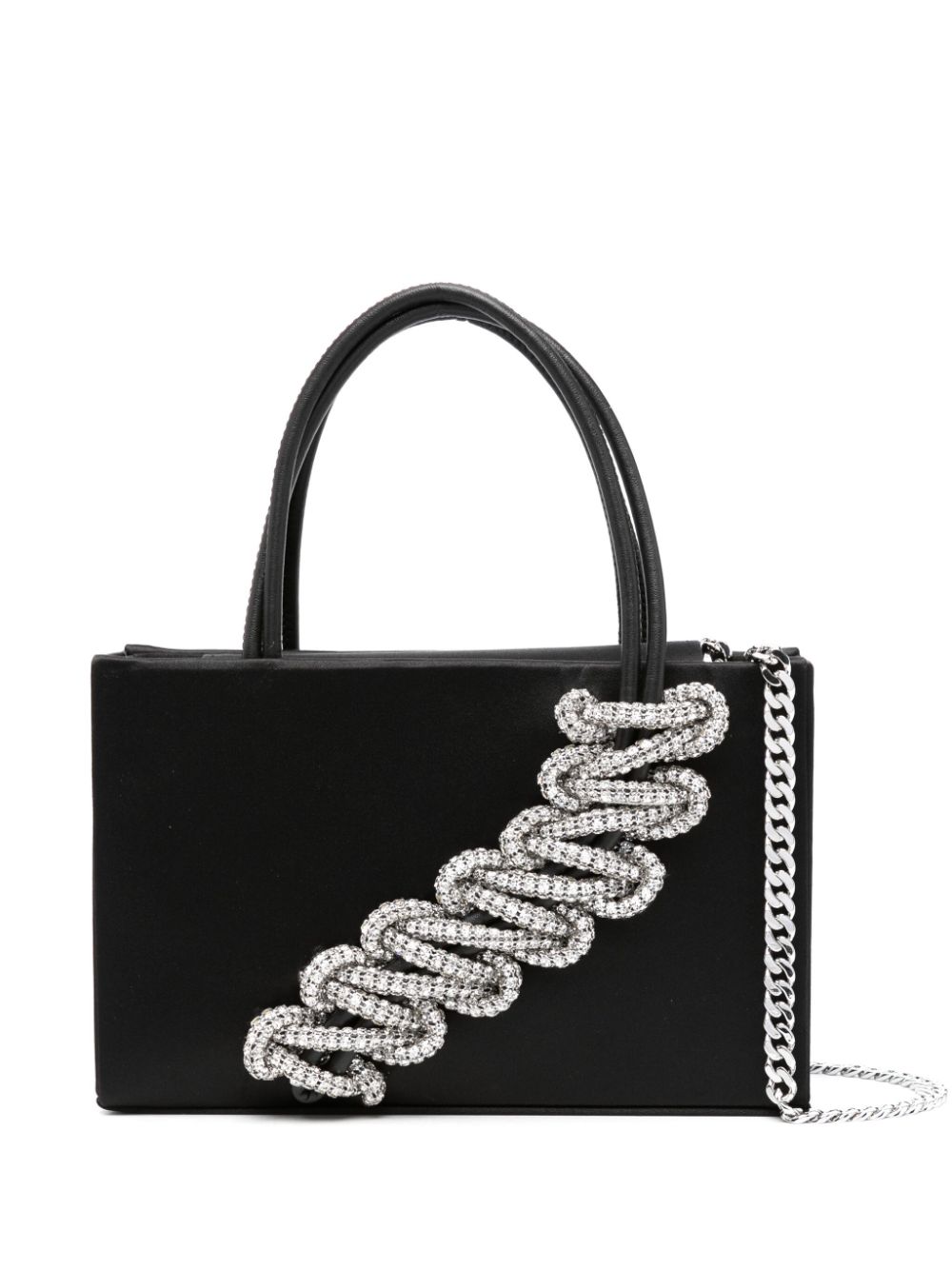 Interwoven-rhinestone satin-finish tote bag - Black