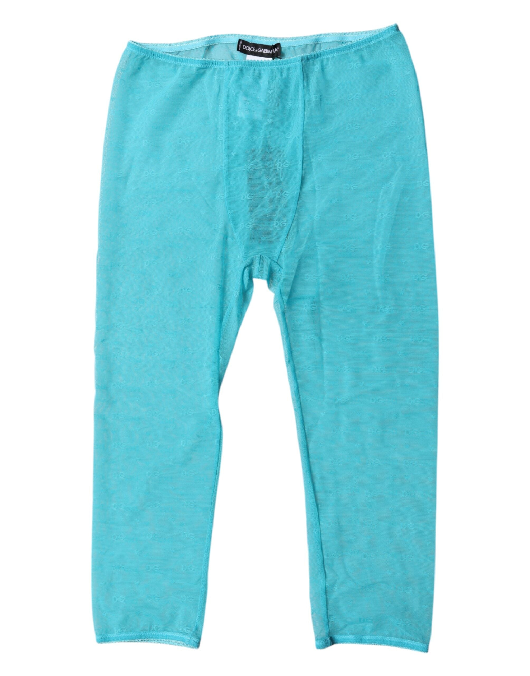 Logo-Patterned Lace Leggings — Blue