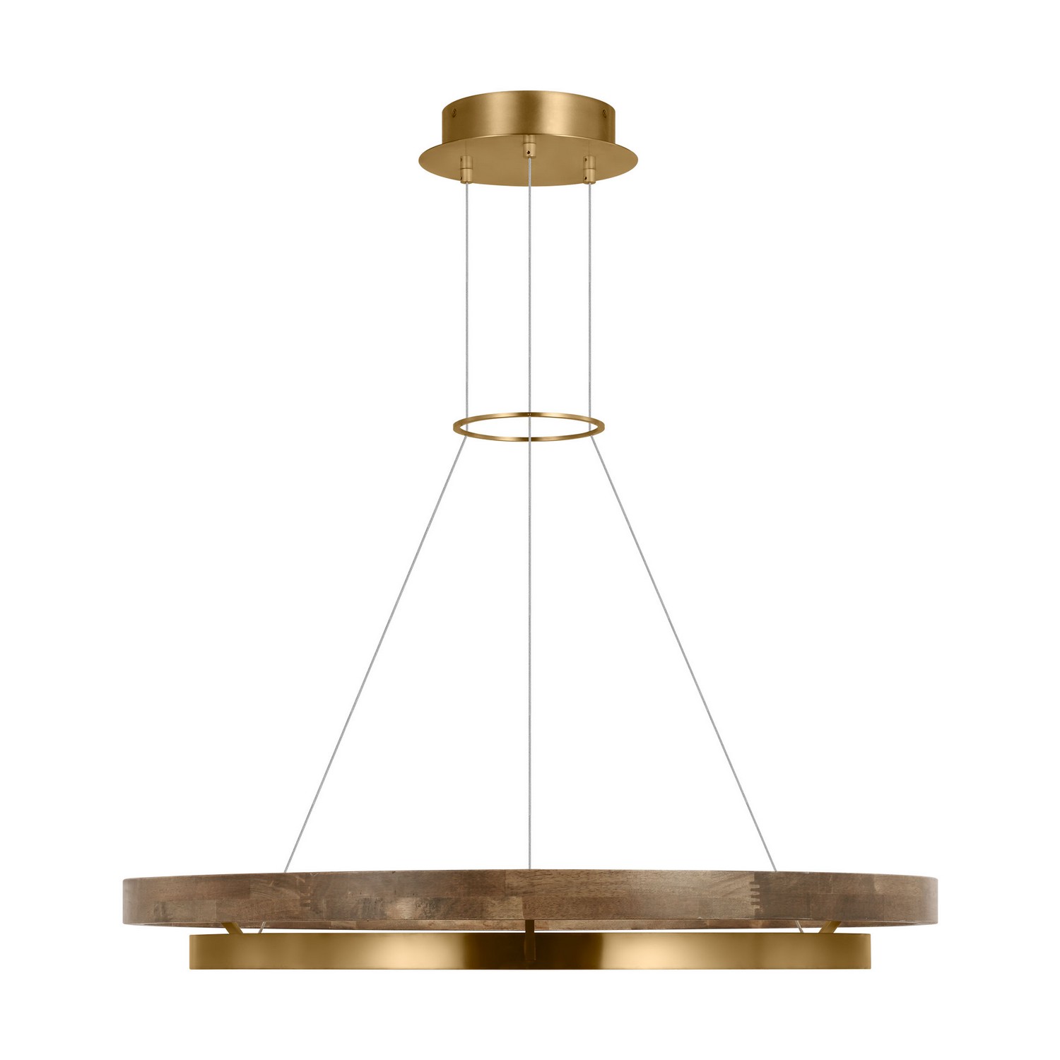 Grace 1-Light LED Chandelier in Natural Brass with Weathered Oak